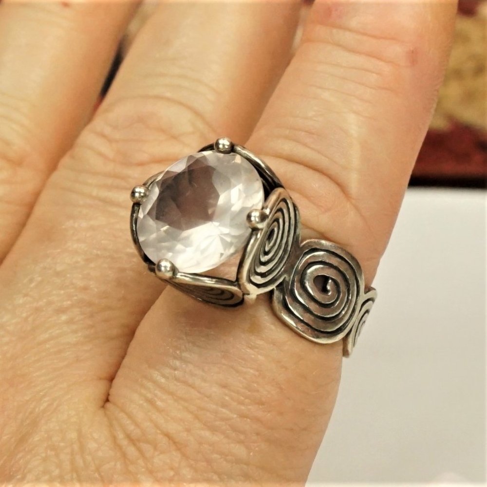 ISRAEL BIG CZ STERLING RING SIZE 8.25 HANDMADE RARE - Picture 8 of 16